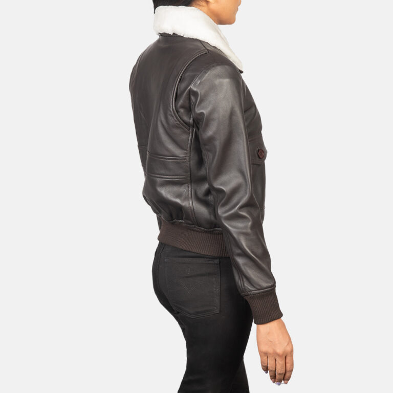 Womens Stella G-1 Brown Leather Bomber Jacket Tilted Back-8-1652194509082